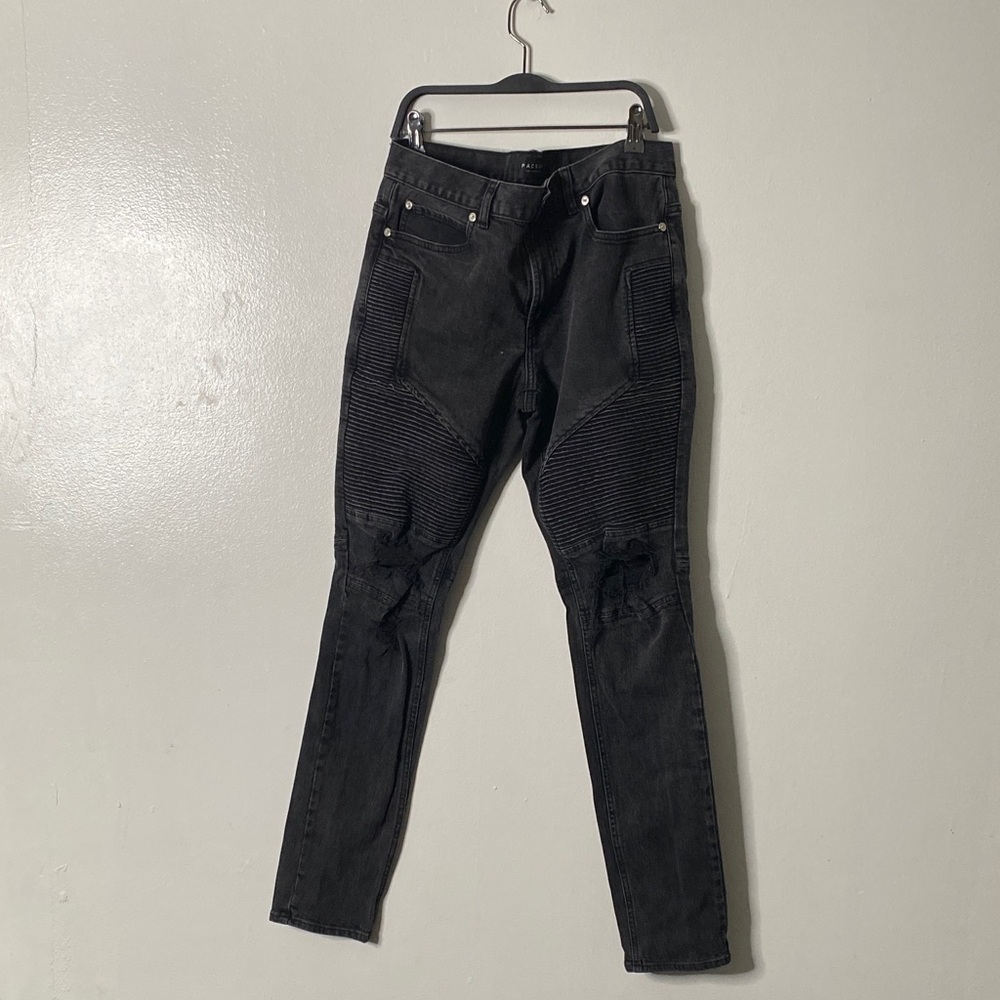 Black Ribbed Knee Moto Jeans